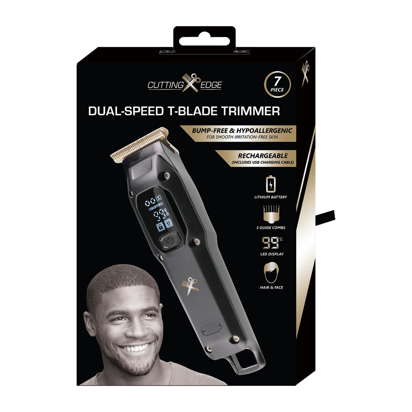 Cutting Edge T-Blade Trimmer for Men, Dual Speed with Turbo Boost T-Blade Trimmer with 6 Guide Combs, LED Display, Rechargeable 80 Minute Run-Time Beauty and Personal Care Cutting Edge