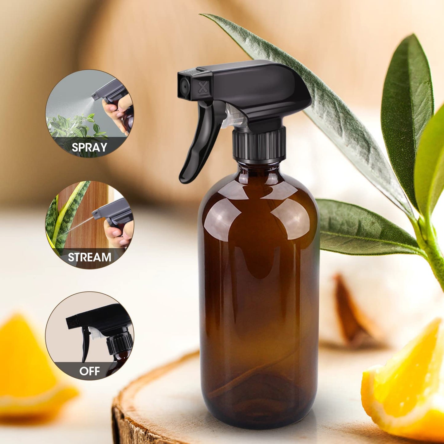 Wedama Amber Glass Spray Bottles, 16 oz Glass Spray Bottles for Cleaning Solutions and Essential Oils, Refillable Empty Spray Bottle with Adjustable Beauty and Personal Care Wedama