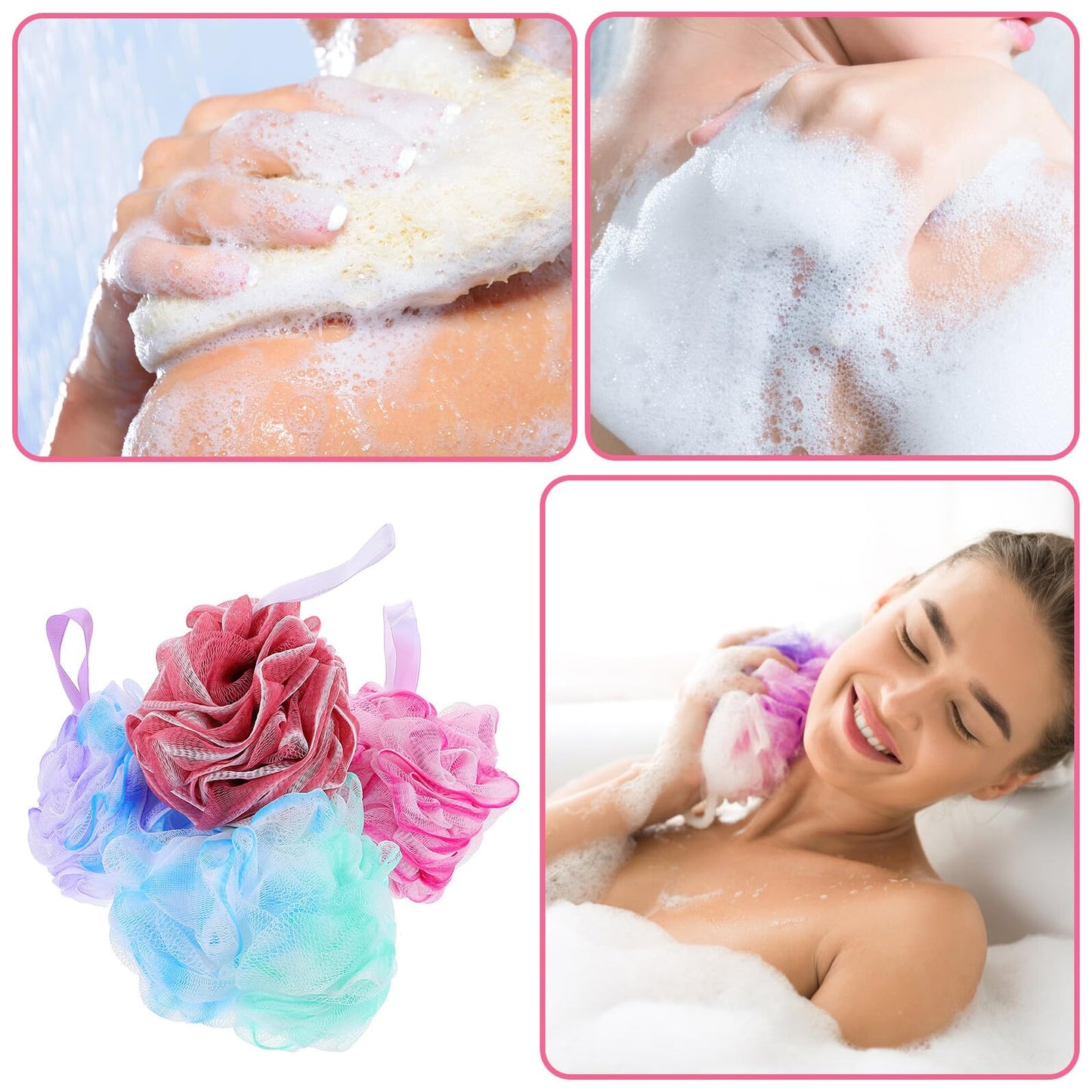 Beaupretty 4pcs Large Gradient Color Bath Mesh Loofahs 75g Rich Foaming Shower Scrubbers Body Skin Exfoliating Sponges for Men and Women Bathing Beauty and Personal Care Beaupretty