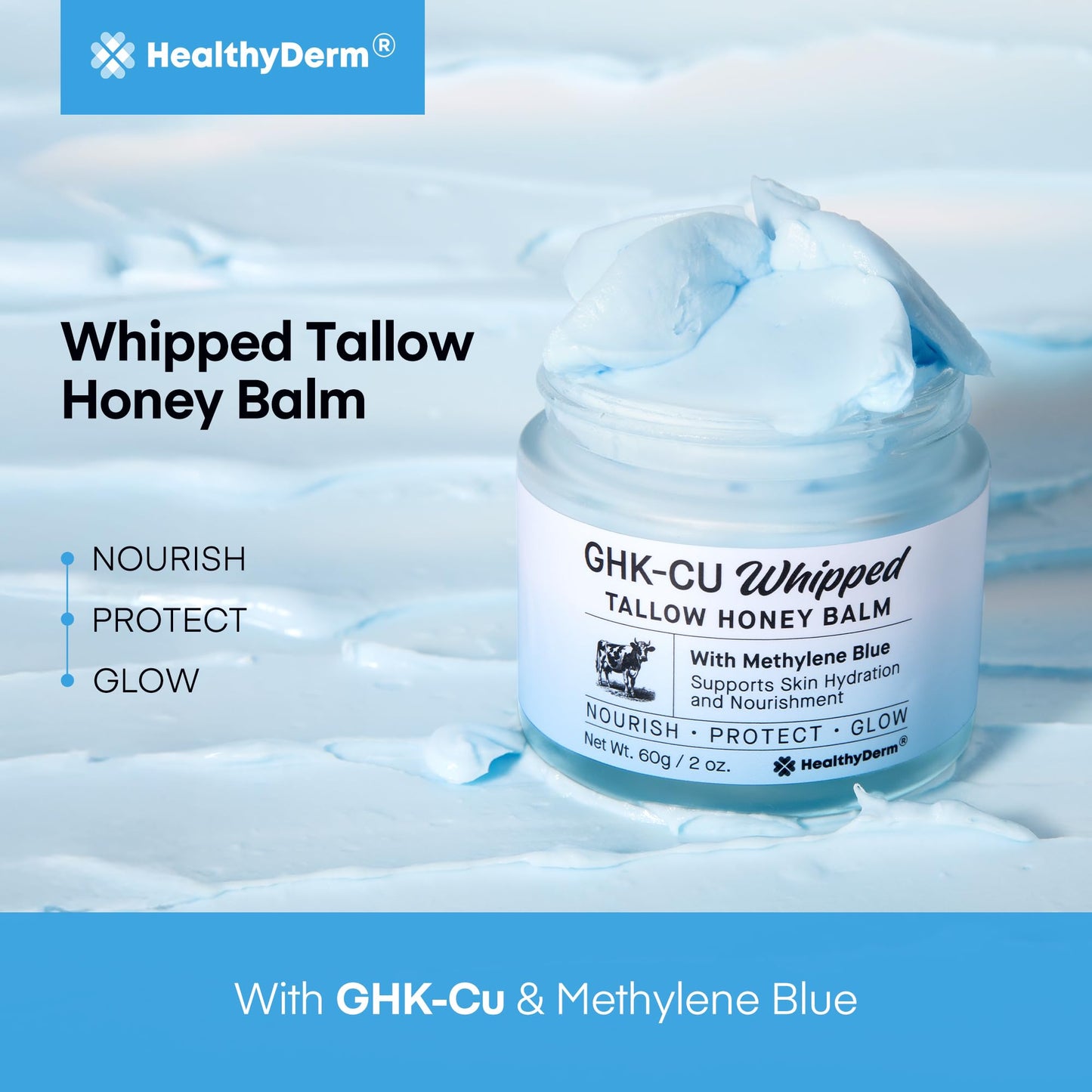 HealthyDerm Copper Peptides GHK-Cu Beef Tallow for Skin: Blue Balm with Methylene Blue, Manuka Honey & Vitamin E - Natural Face and Body Moisturizer Beauty and Personal Care HealthyDerm