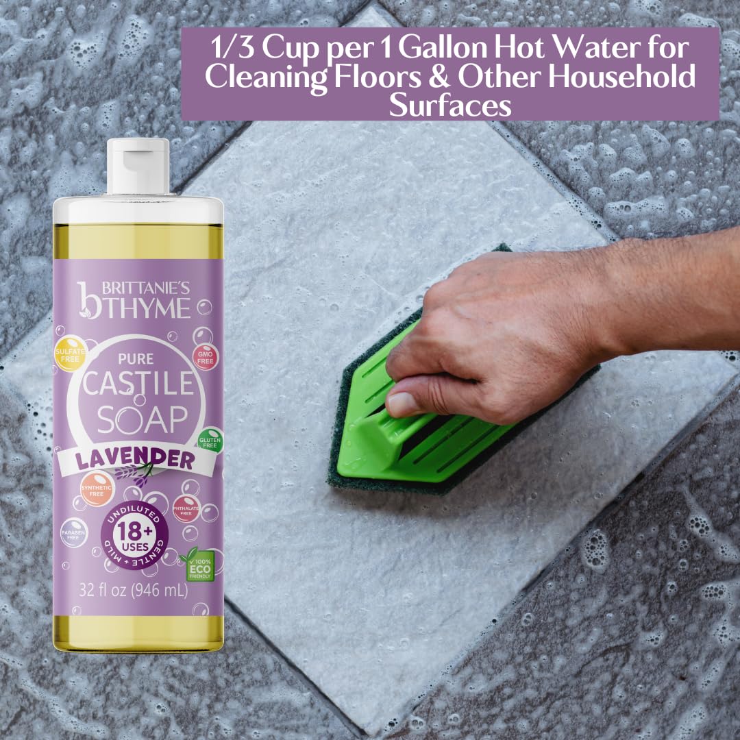 Brittanie’s Pure Castile Liquid Soap Refill, Lavender, 32 Ounce 2 Pack | Dish Soap, Hair & Body, Laundry, Home, Gentle and Pure, Made with Natural Beauty & Personal Care Brittanie's Thyme