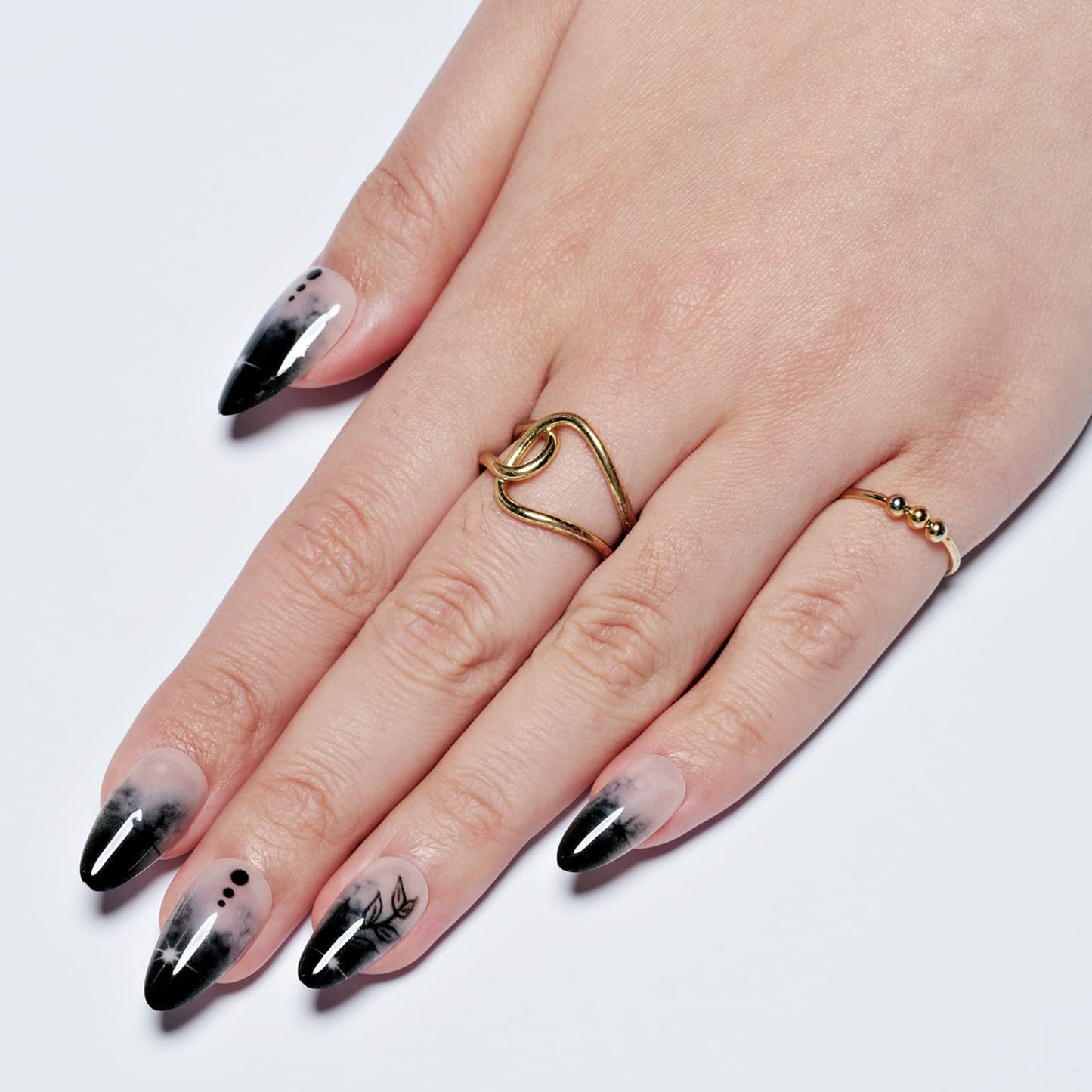 GLAMERMAID Press on Nails Medium Almond, Gothic Black Ombre French Tip Gel Glue on Nail, Glossy Short Stiletto Reusable UV Finish Fake Nails Acrylic Beauty & Personal Care GLAMERMAID