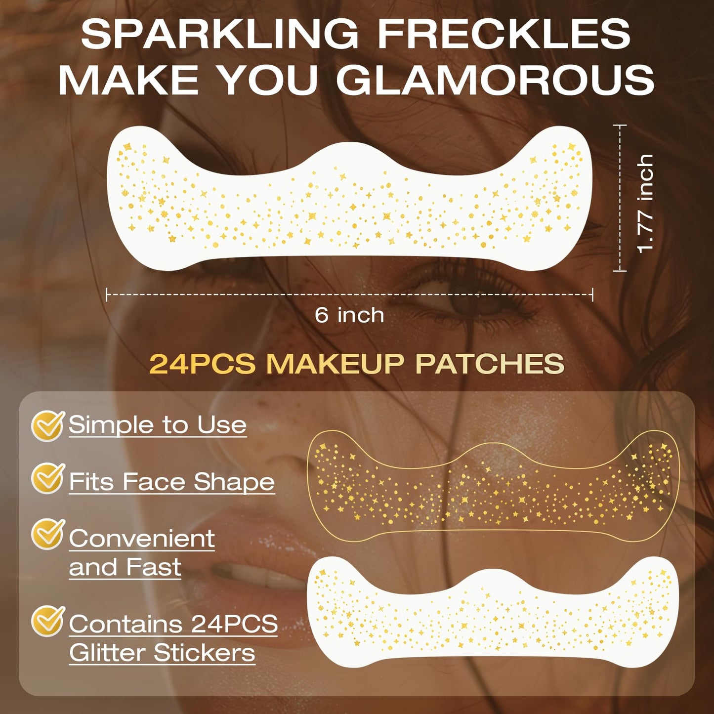 Leterly 24 Pcs Glitter Freckles Face Tattoo,Gold Face Glitter Makeup Patches Cute Sparkle Freckles Patches Waterproof Makeup Speckles for Face Beauty & Personal Care Leterly
