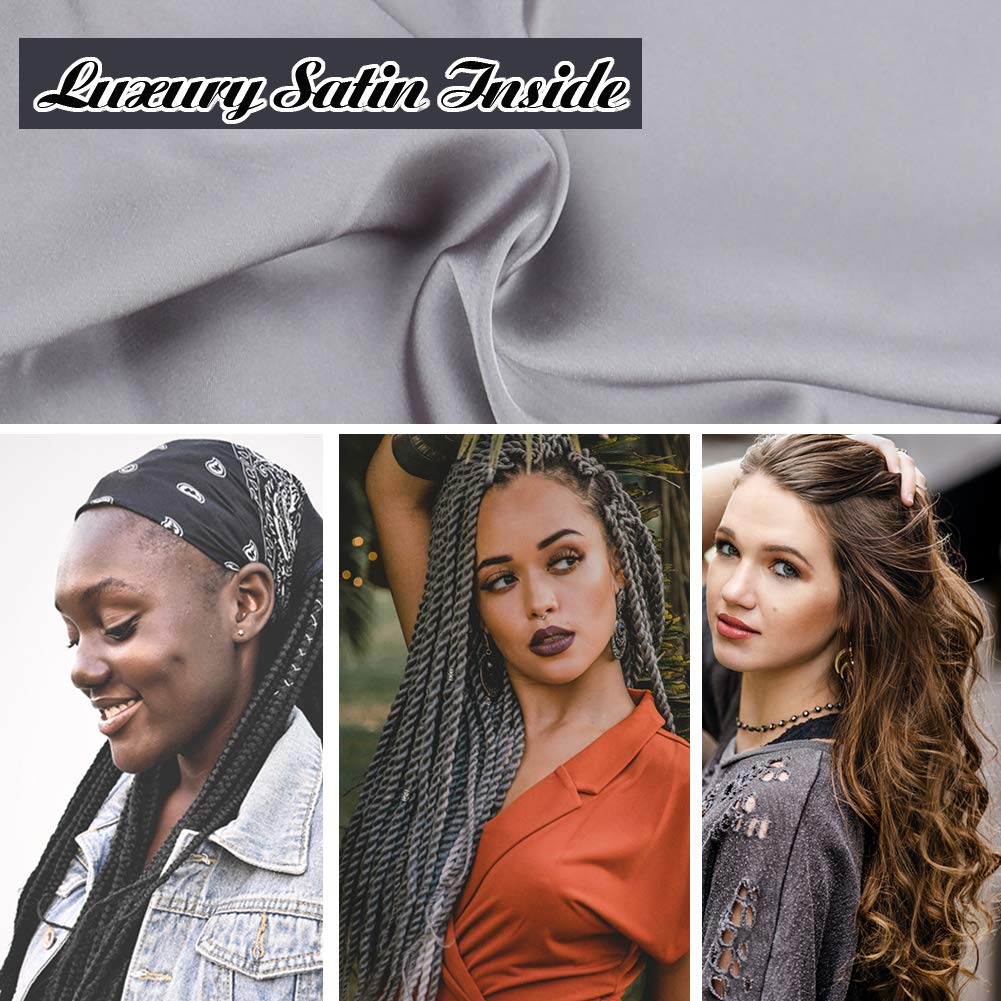 Awefeel Satin Hair Bonnet for Curly Hair Sleeping Dread Cap Dark Grey Beauty and Personal Care Awefeel