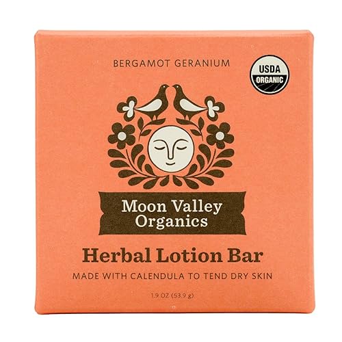 Moon Valley Organics Herbal Lotion Bar in Bergamot Geranium, Moon Melt Bar, Calendula and Comfrey, Beeswax, Heal and Restore Chapped Skin, Soothing Beauty & Personal Care Moon Valley Organics