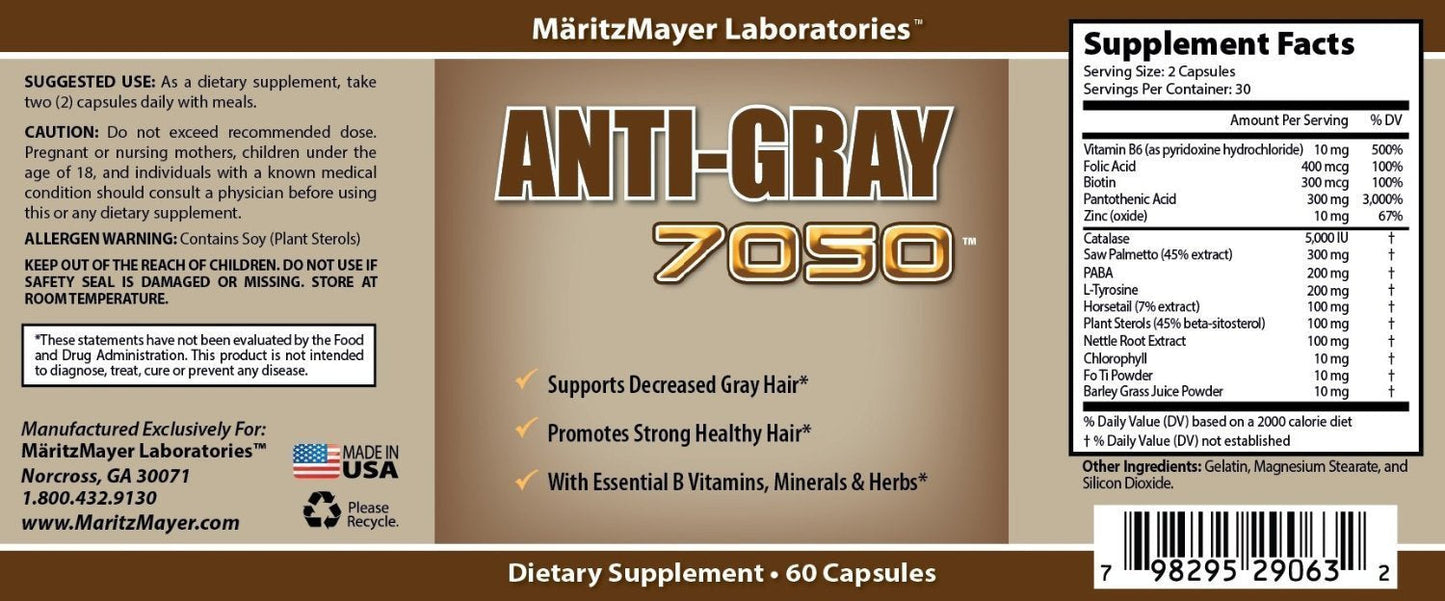 Anti-Gray Hair 7050 Helps Restore Natural Hair Color 60 Capsules Per Bottle (7 Bottles) Beauty & Personal Care MÄRITZMAYER LABORATORIES
