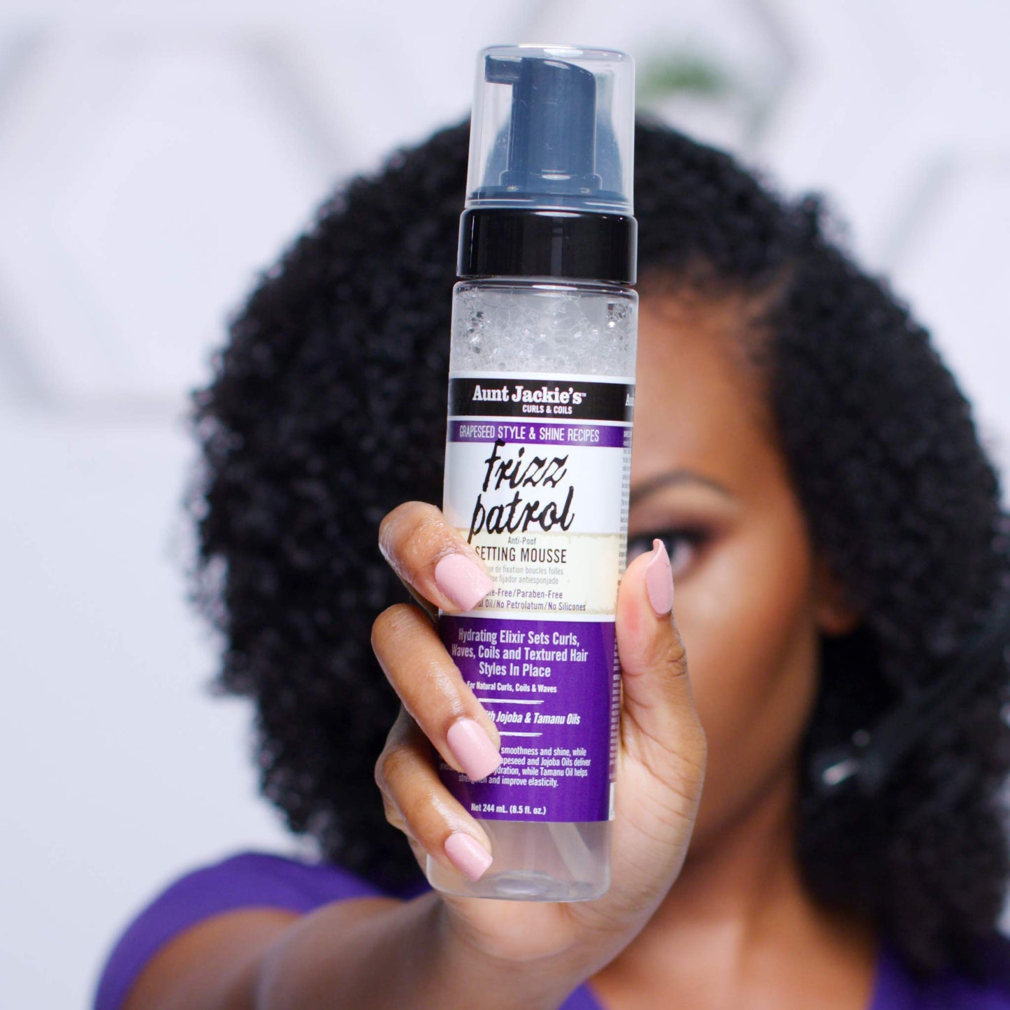 Aunt Jackie's Grapeseed Style and Shine Recipes Frizz Patrol Anti-Poof Setting Hair Mousse, Sets Curly Hair Styles in Place,Purple Fl.Oz 8.5 Ounce Beauty & Personal Care Aunt Jackie's