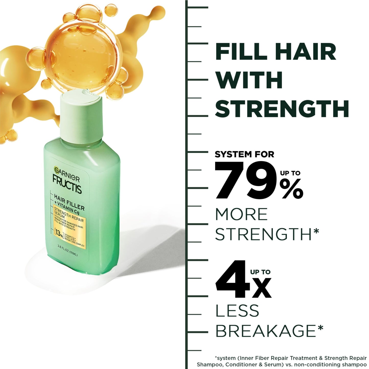 Garnier Fructis Hair Filler Strength Repair Serum Treatment with Vitamin Cg, Hair Serum for Weak, Damaged Split Ends, 3.8 Fl Oz, 1 Count Beauty & Personal Care Garnier