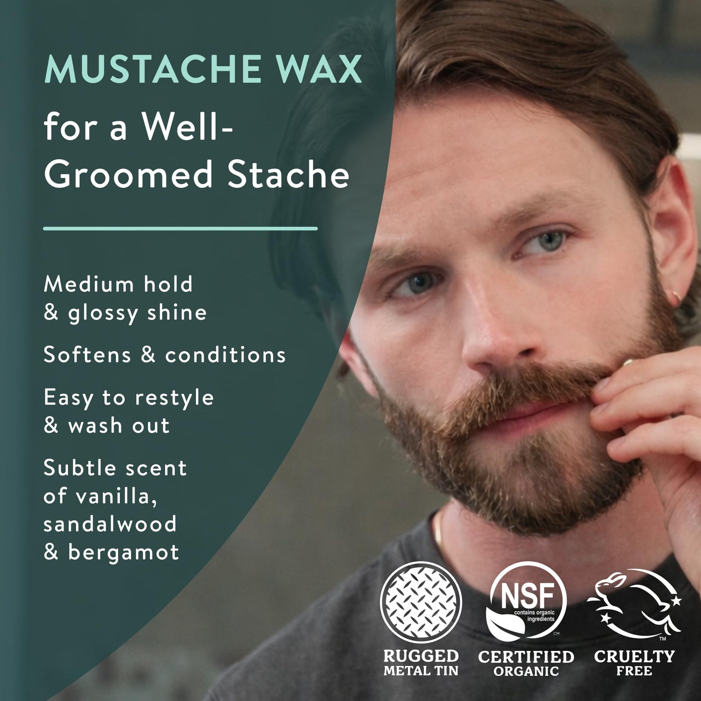 Badger Mustache Wax, Medium Hold, Light Masculine Scent, Easy to Apply, Certified Organic Versatile Moustache & Beard Wax, .75 oz Tin, 2-Pack Beauty and Personal Care Badger