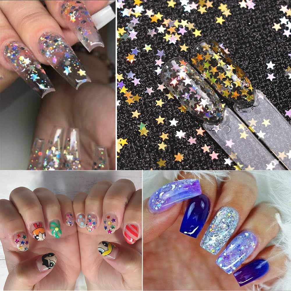 EBANKU Star Glitter Confetti, 24 Boxes Holographic Sequins 3D Laser Nail Art Flakes Colorful Nail Glitter Manicure Decals Nail Decoration Beauty & Personal Care EBANKU