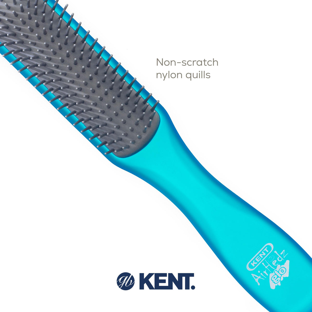 Kent AHGLO02 Airhedz Glo Blue Half Round Narrow Detangling Hair Brush - 9 Row Ionic Anti Static Non Scratch Long Nylon Bristle Great for Detangling