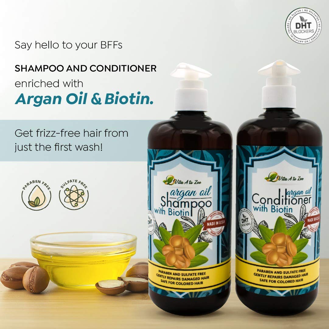 Vita A to Zee Moroccan Argan Oil Biotin Shampoo & Conditioner Set (2 x 16.9 Fl Oz) | Natural Hair Repair, Moisturization & Conditioning Treatment Beauty & Personal Care Vita A to Zee