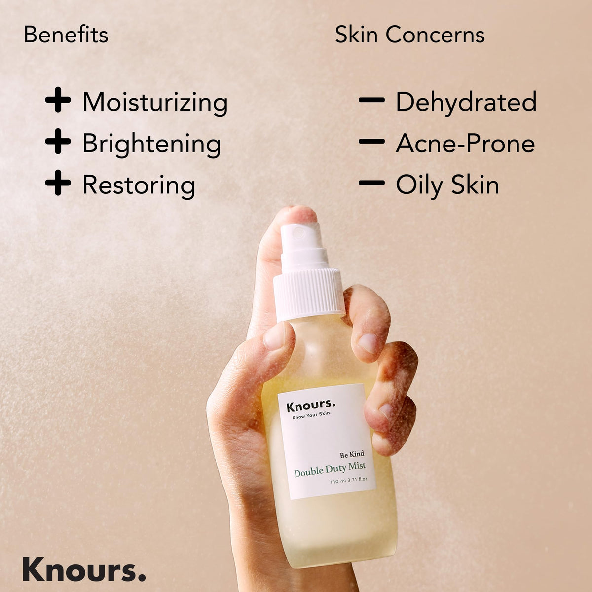 Knours Korean Hydrating Jojoba Oil + Aloe Vera H2O | Knours Be Kind Face Mist Spray | Vegan Squalane | Dry, Sensitive Skin | for Redness |110ml/3.72fl Beauty & Personal Care Knours.