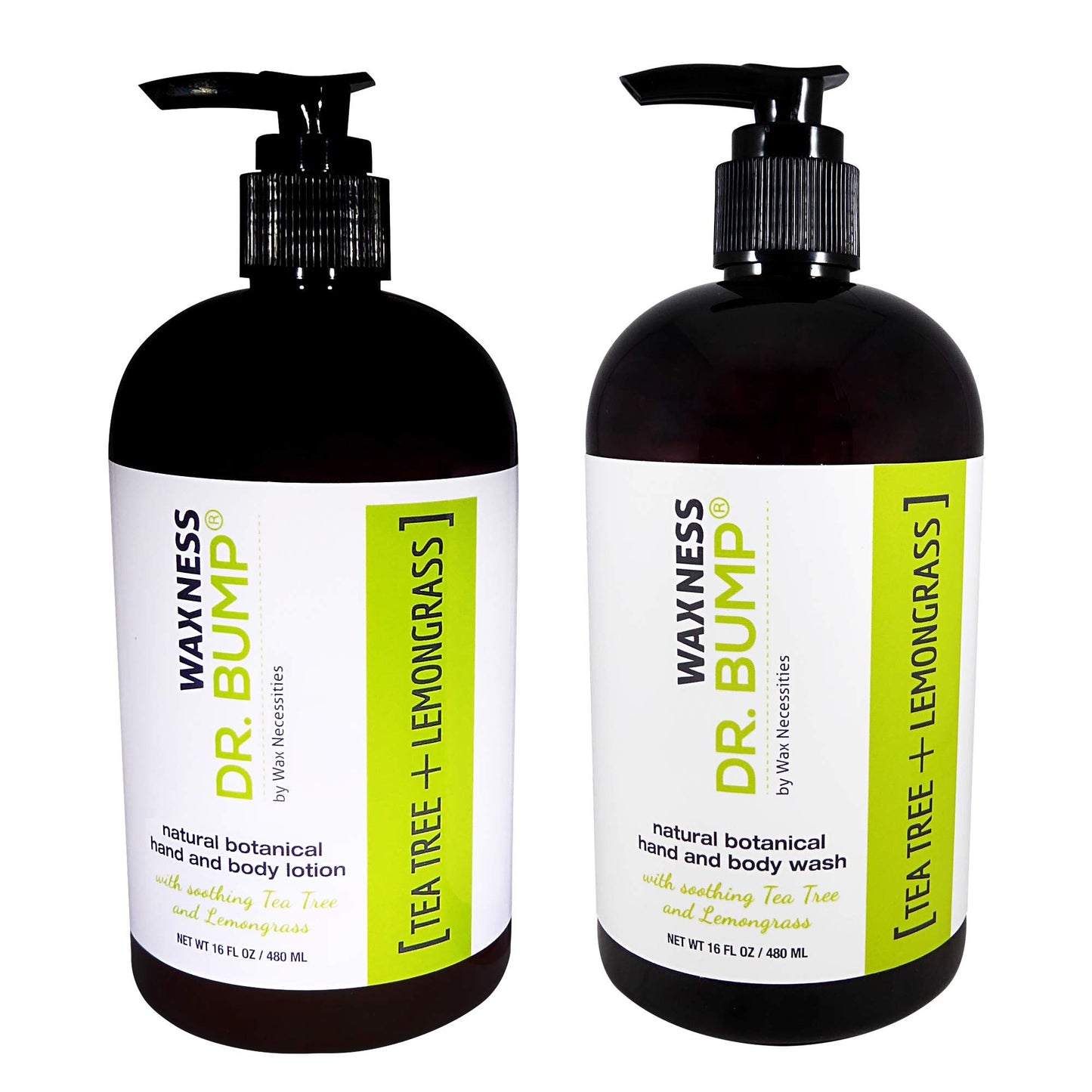Waxness Dr. Bump Botanical Body Wash & Lotion Kit Tea Tree & Lemongrass 2 x 16 fl oz (480 ml) - Professional Skin Care - Made in USA Beauty & Personal Care Waxness
