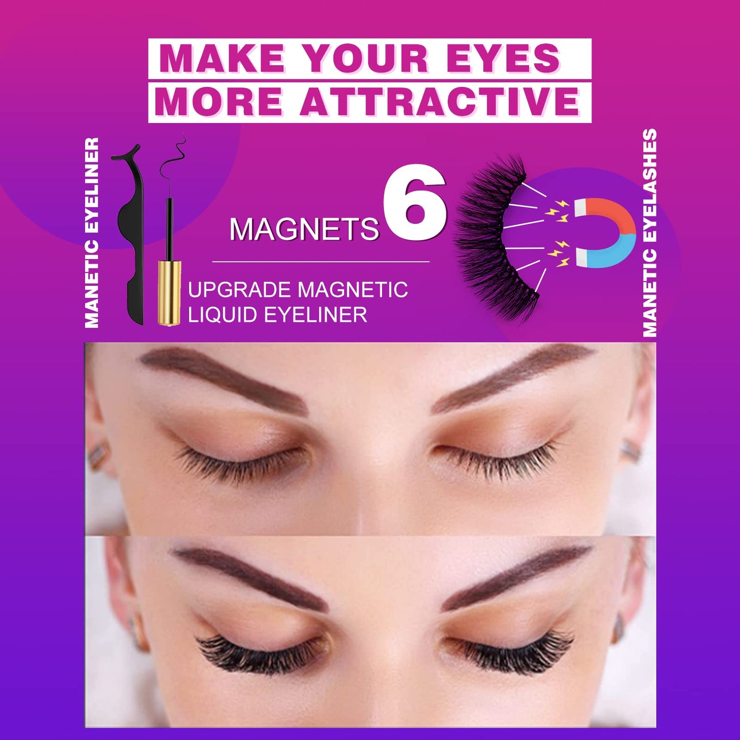 Royaomis 10 Pairs Magnetic Eyelashes with Eyeliner, Magnetic Lashes Natural Looking, Magnetic Eyelash Kit,Latest Six Magnets, With 3D 5D Reusable Beauty & Personal Care royaomis