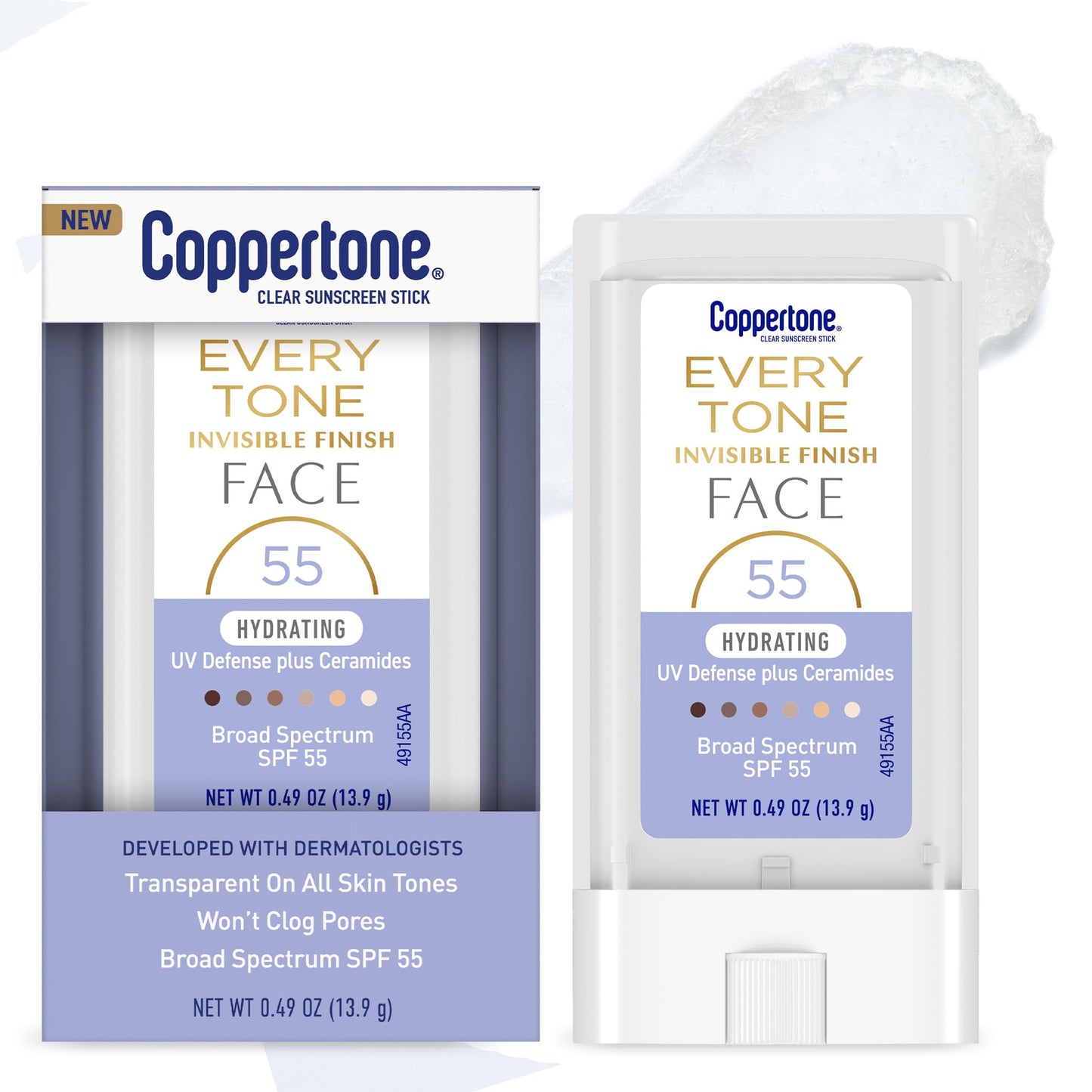 Coppertone Every Tone Invisible Finish Hydrating UV Defense Face Sunscreen Stick SPF 55 with Moisturizing Ceramides, Blends in Clear Sunscreen for All Beauty & Personal Care Coppertone