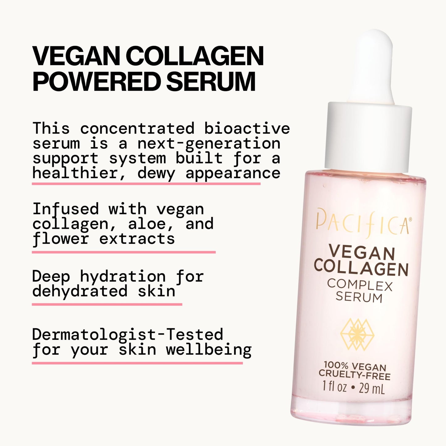 Pacifica Vegan Collagen Complex Face Serum Anti Aging Hydrating Serum w/Hyaluronic Acid for Plumping & Firming Collagen Boosting Facial Serum for Fine Beauty & Personal Care Pacifica