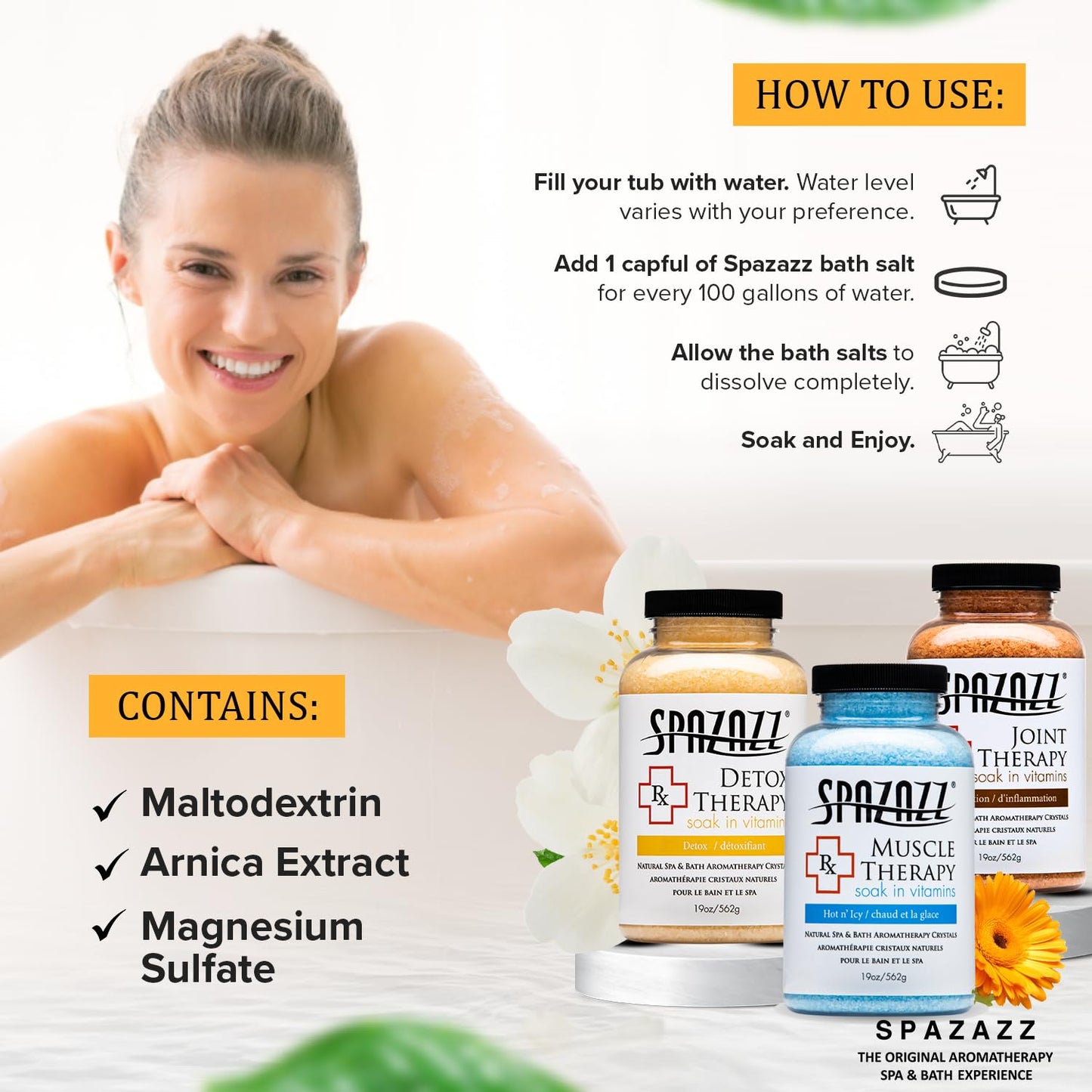 Spazazz Hot Tub Aromatherapy RX Muscle Detox Joint Bath Salt Crystals Bundle. Three Jars of 19oz Spazazz Hot Tub Crystals with Hot/Cold Towel Beauty and Personal Care Spazazz