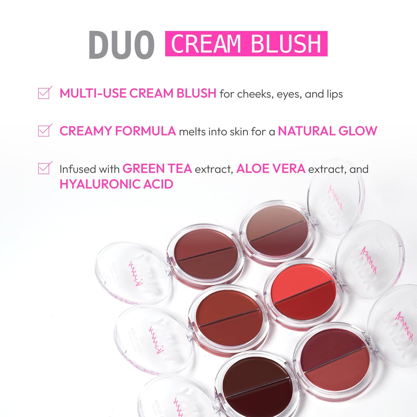 Ruby Kisses Duo Cream Blush, Smooth, Natural-Looking, Long-Lasting Face Makeup Blush for Cheeks, Lips, and Eyes, Buildable and Blendable, Infused Beauty & Personal Care Ruby Kisses