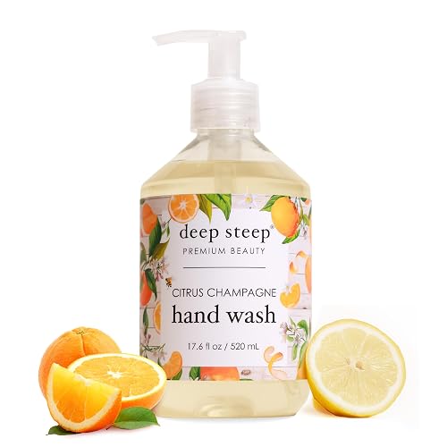 Deep Steep Liquid Hand Wash, Citrus Champagne, 17.6 oz - Moisturizing Cleanser with Olive Oil, Aloe Vera, Glycerin & Hyaluronic Acid - Vegan, Clean Beauty & Personal Care Deep Steep