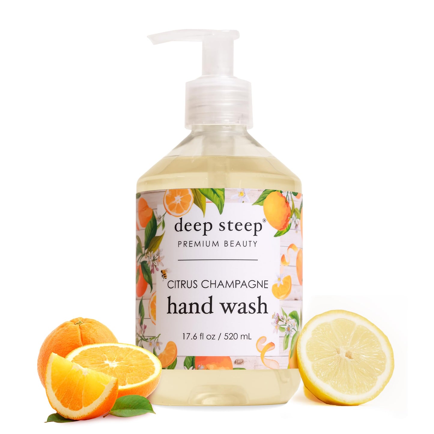 Deep Steep Liquid Hand Wash, Citrus Champagne, 17.6 oz - Moisturizing Cleanser with Olive Oil, Aloe Vera, Glycerin & Hyaluronic Acid - Vegan, Clean Beauty & Personal Care Deep Steep