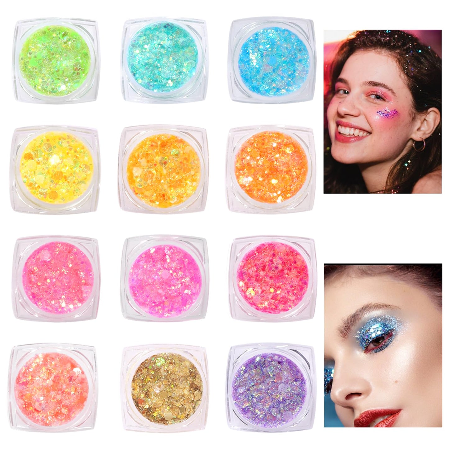 Glow in the Dark Face & Body Glitter Gel - 12 Colors Chunky Holographic Glitter for Hair, Body, Festival, Party, Rave Makeup, Washable Cosmetic Beauty & Personal Care Ultikare