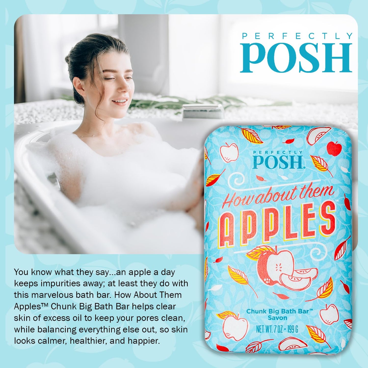Perfectly Posh - How About Them Apples Big Bath Bar - Nourishing Soap with Cinnamon & Apple Fragrance - for Energizing Bath Time - 7oz Beauty & Personal Care Perfectly Posh