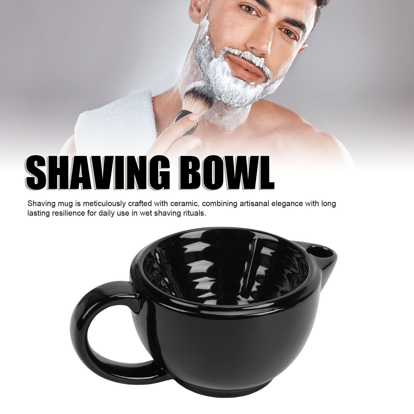 LICAEVEY Double Walled Ceramic Shaving Bowl, Heat Retention Lather Bowl with Wide Mouth & Textured Interior, Large Handle Shaving Mug for Men, Hot Beauty and Personal Care LICAEVEY