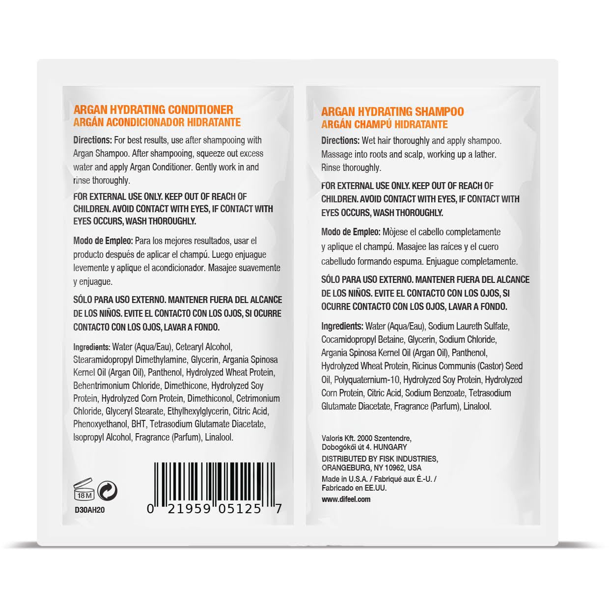Difeel Hydrating Shampoo & Conditioner Dual Packet 2 oz. - Travel Size Shampoo & Conditioner Packette (1 Ounce Each) Beauty & Personal Care Difeel