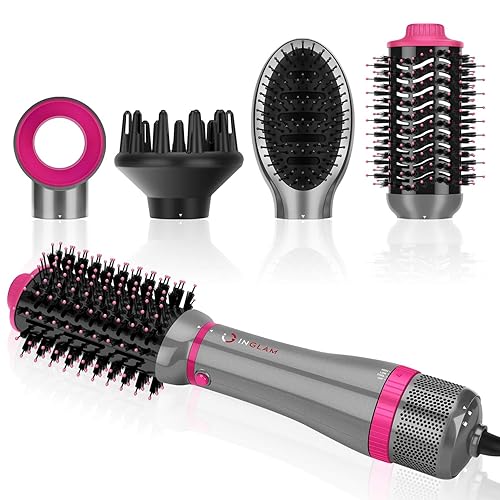 IG INGLAM 4 in 1 Blowout Brush, Negative Ion Detachable Hair Dryer & Styler Volumizer Hot Air Brush with 2 Styling Brush Heads, Silver Beauty & Personal Care IG INGLAM