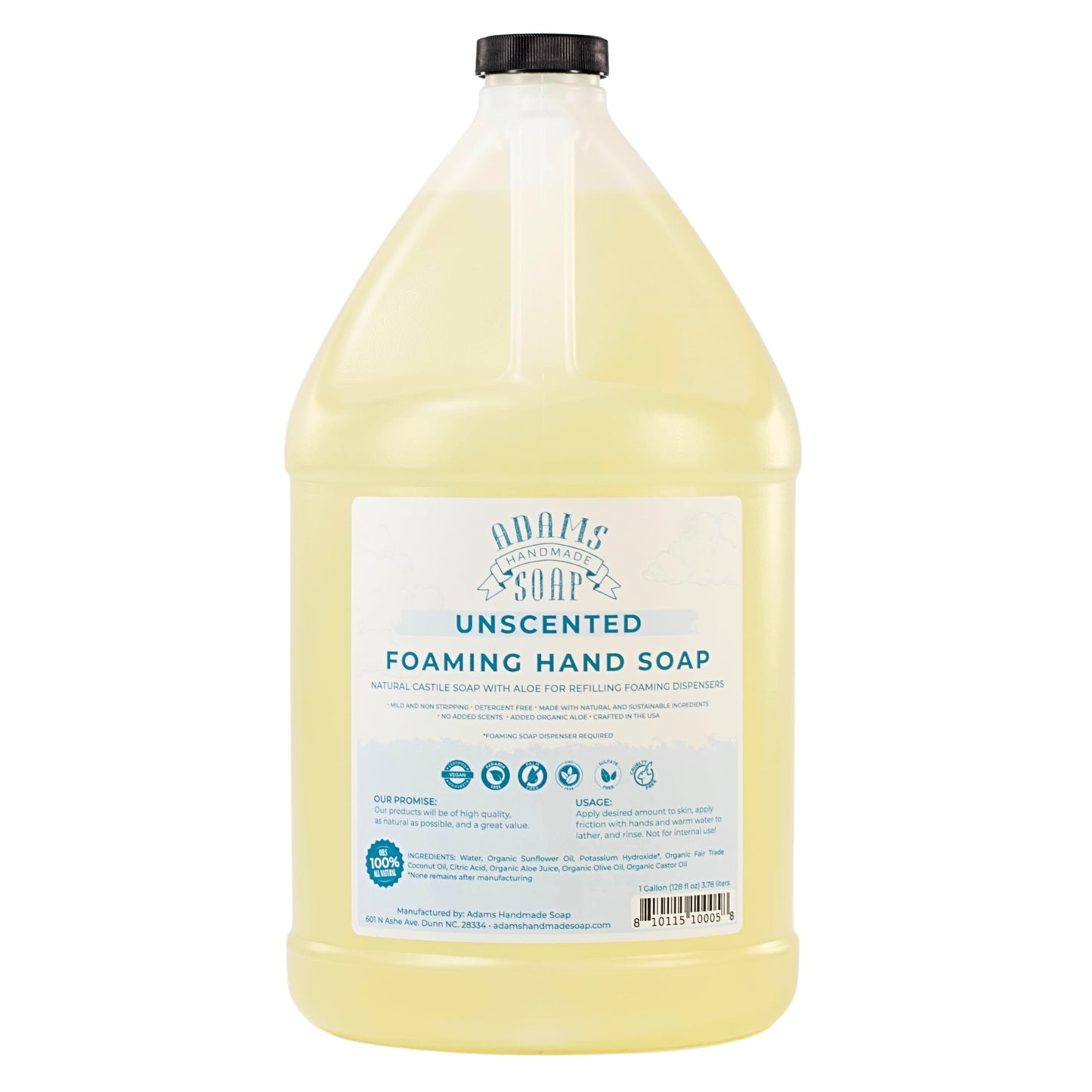 Adams Handmade Soap Thin Castile Foaming Liquid Hand Soap 1 Gallon Refill - Unscented Beauty & Personal Care Adams Handmade Soap