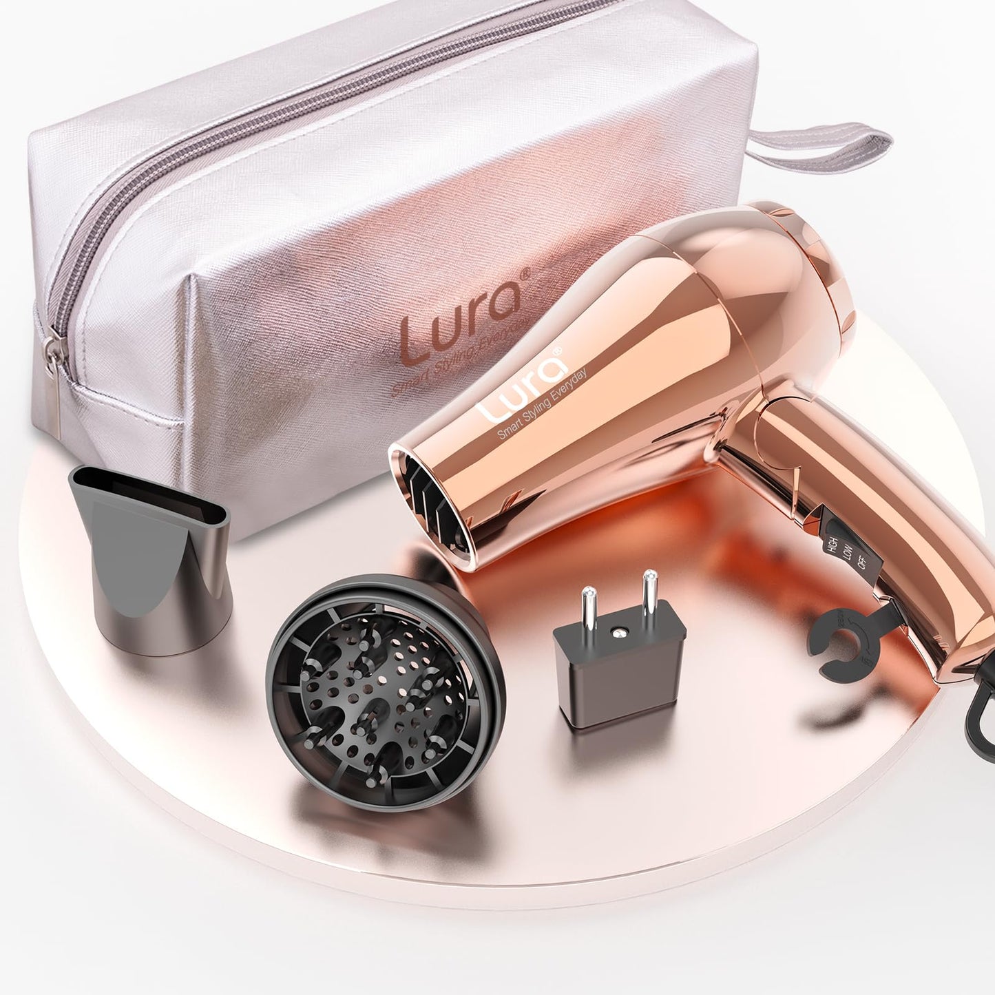LURA Mini Portable Travel Hair Dryer:Dual Voltage Small Lightweight Blow Dryer with EU Plug,1200W Compact Hairdryer with Folding Handle,with Beauty & Personal Care LURA