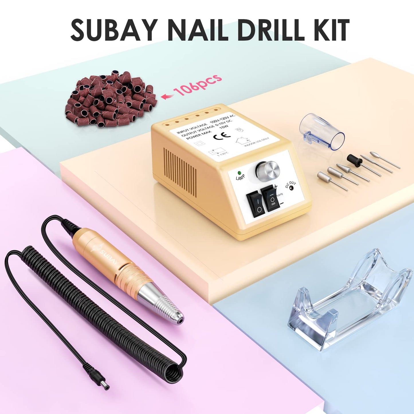 Subay Professional Electric Nail Drill 30,000RPM – Golden Efile Kit for Acrylic & Gel Nails, Manicure & Pedicure Polishing Tools Beauty & Personal Care SUBAY