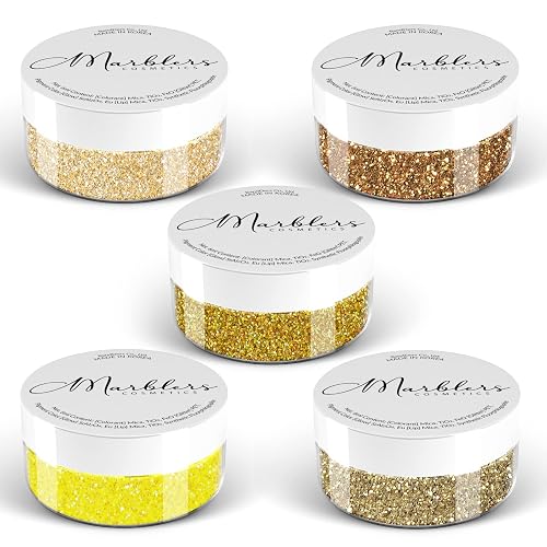 MARBLERS Cosmetic Grade Fine Glitter 5-Pack [Gold Feeling] 0.90oz (25g) | Non-Toxic | Vegan | Cruelty-Free | Eyeshadow, Nail Polish, Nail Art | Beauty & Personal Care MARBLERS