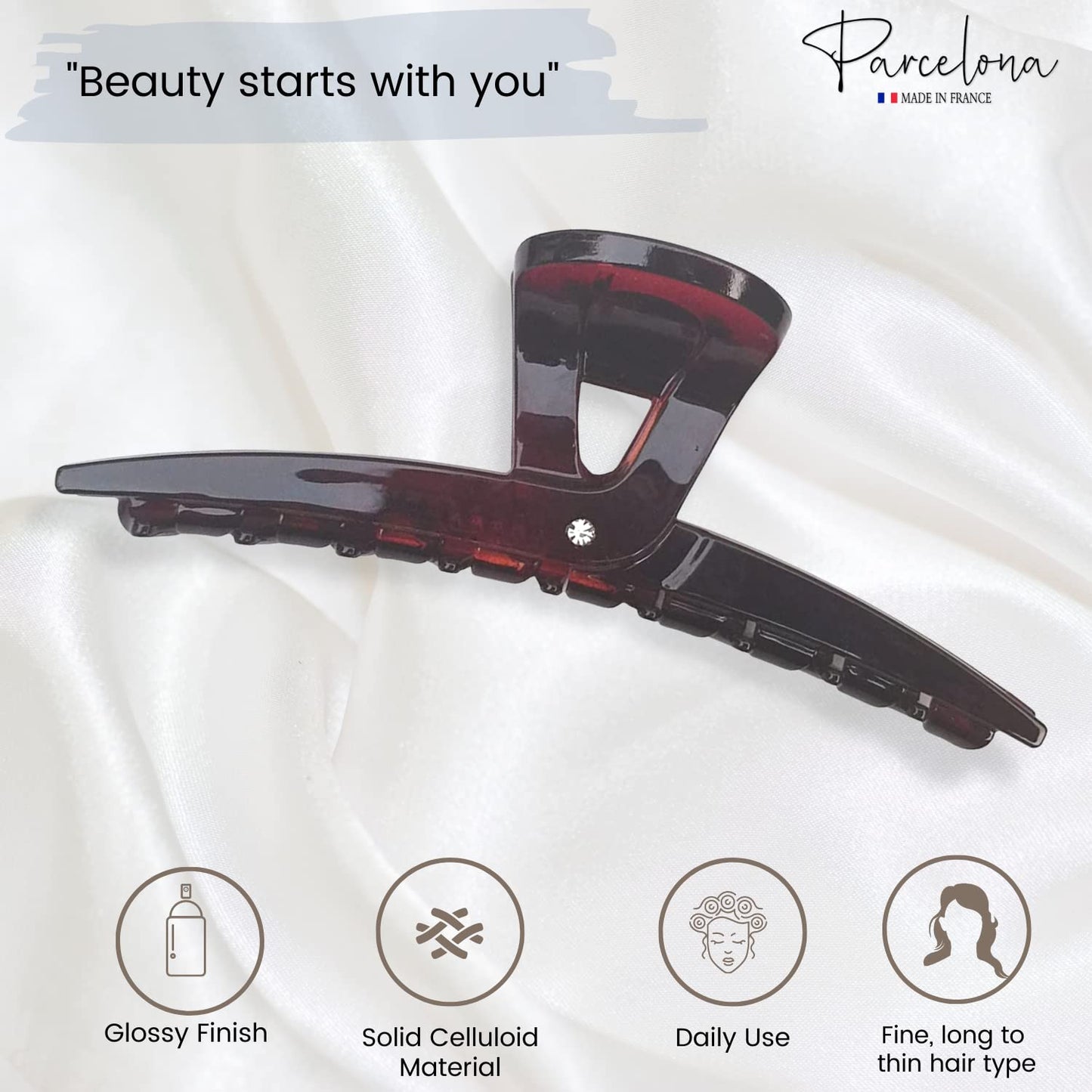Parcelona French Pinch Tortoise Shell Covered Spring Crystal Jaw Hair Claw Clip Clamp Clutcher for Women Beauty & Personal Care Parcelona