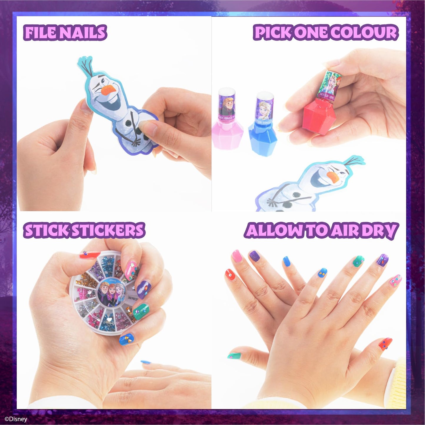 Disney Frozen Non-Toxic Peel-Off Nail Polish Set with Shimmery and Opaque Colors with Nail Gems for Girls Ages 3+, Perfect for Parties, Sleepovers Beauty & Personal Care Townley Girl