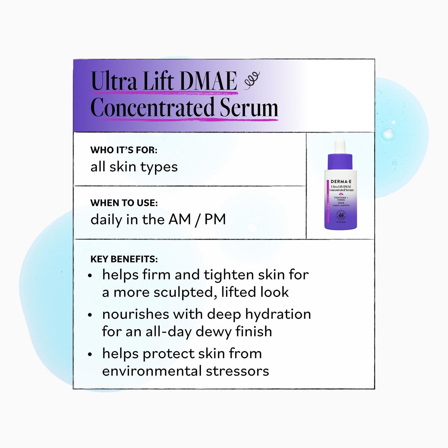 DERMA E Ultra Lift DMAE Concentrated Serum - All Natural Skin Firming Serum - Hydrating Serum with Copper Peptides and Resveratrol - Concentrated Beauty & Personal Care Derma E