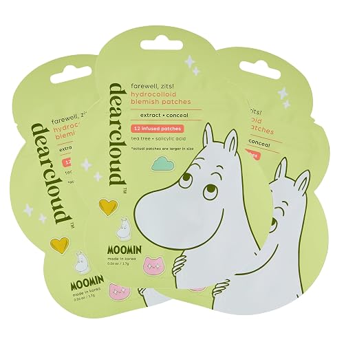dearcloud Moomin Hydrocolloid Blemish Patches - 36 Count - Pimple Patches for Face, Acne Spot Treatment With Tea Tree Oil & Salicylic Acid (Farewell Beauty & Personal Care dearcloud