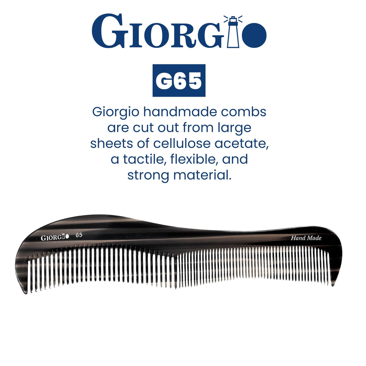 Giorgio G65 Contour Comb - Fine Tooth & Wide Tooth Comb for Thick & Thin Hair for Men, Women & Kids - Saw Cut, Handmade & Hand Polished (8.5")