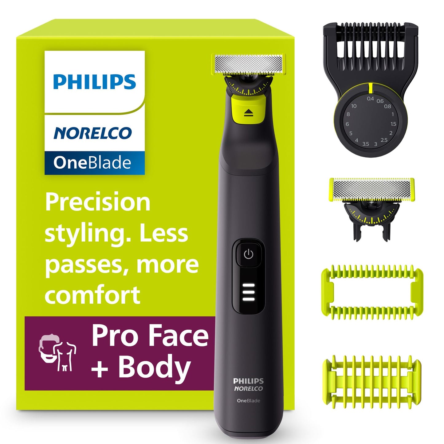 Philips Norelco OneBlade Pro 360 Face + Body Electric Shaver, Beard Trimmer and Groomer, with 360 Blade Technology, 14-Length Precision Comb, Body Beauty and Personal Care Norelco