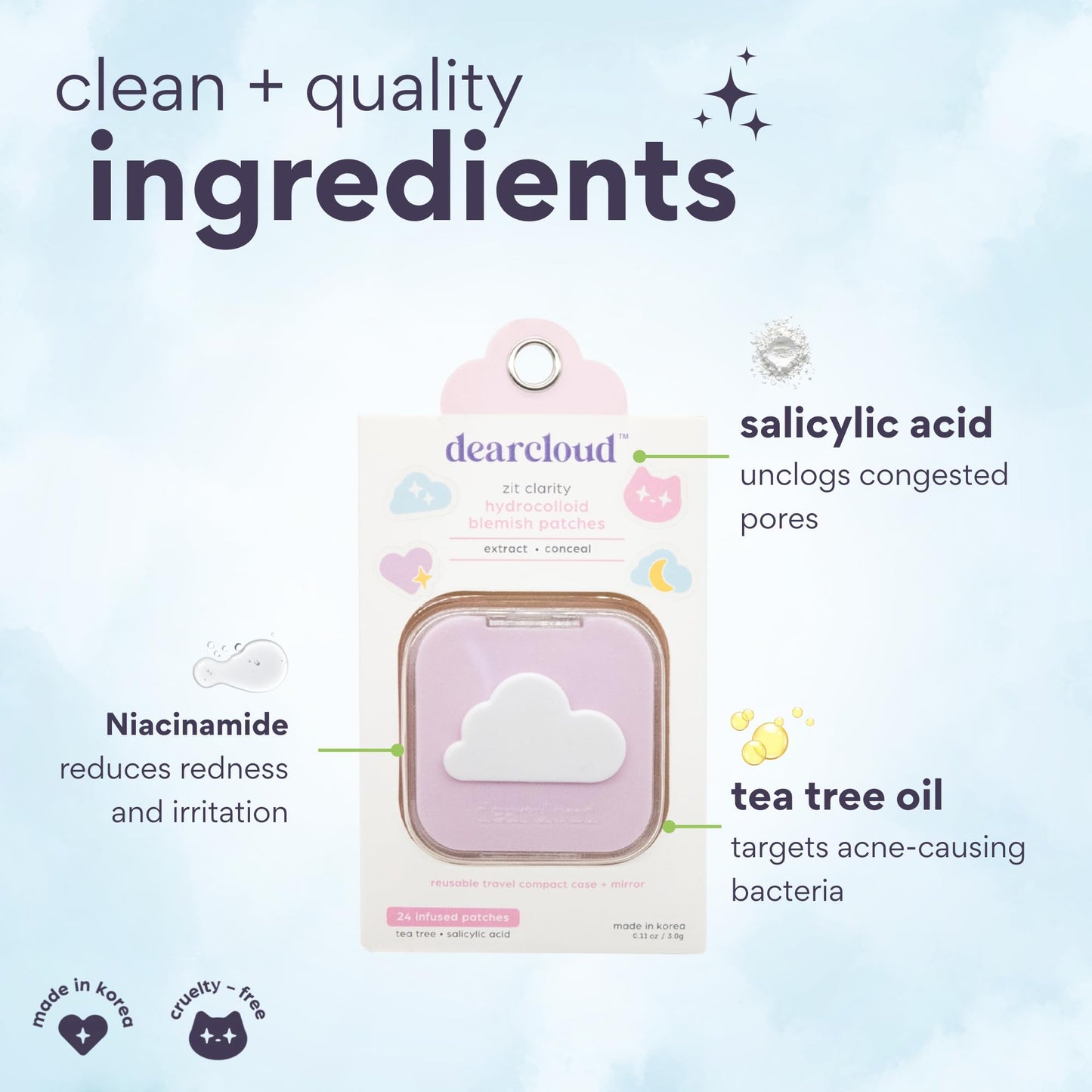 dearcloud Hydrocolloid Blemish Patches - 24 Count & Compact Case - Pimple Patches for Face, Acne Spot Treatment with Tea Tree Oil & Salicylic Acid Beauty & Personal Care dearcloud