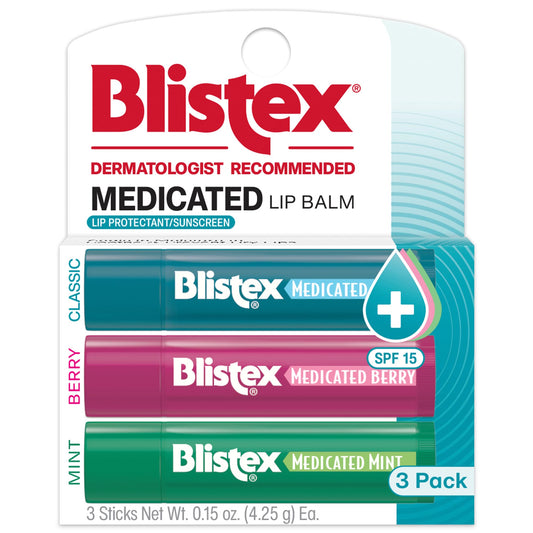 Blistex Medicated Lip Balm, 0.15 Oz Each, Classic, Mint and Berry Flavor, Soothes and Protects, Advanced Medicated Lip Care for Dry, Chapped Lips, SPF Beauty and Personal Care Blistex