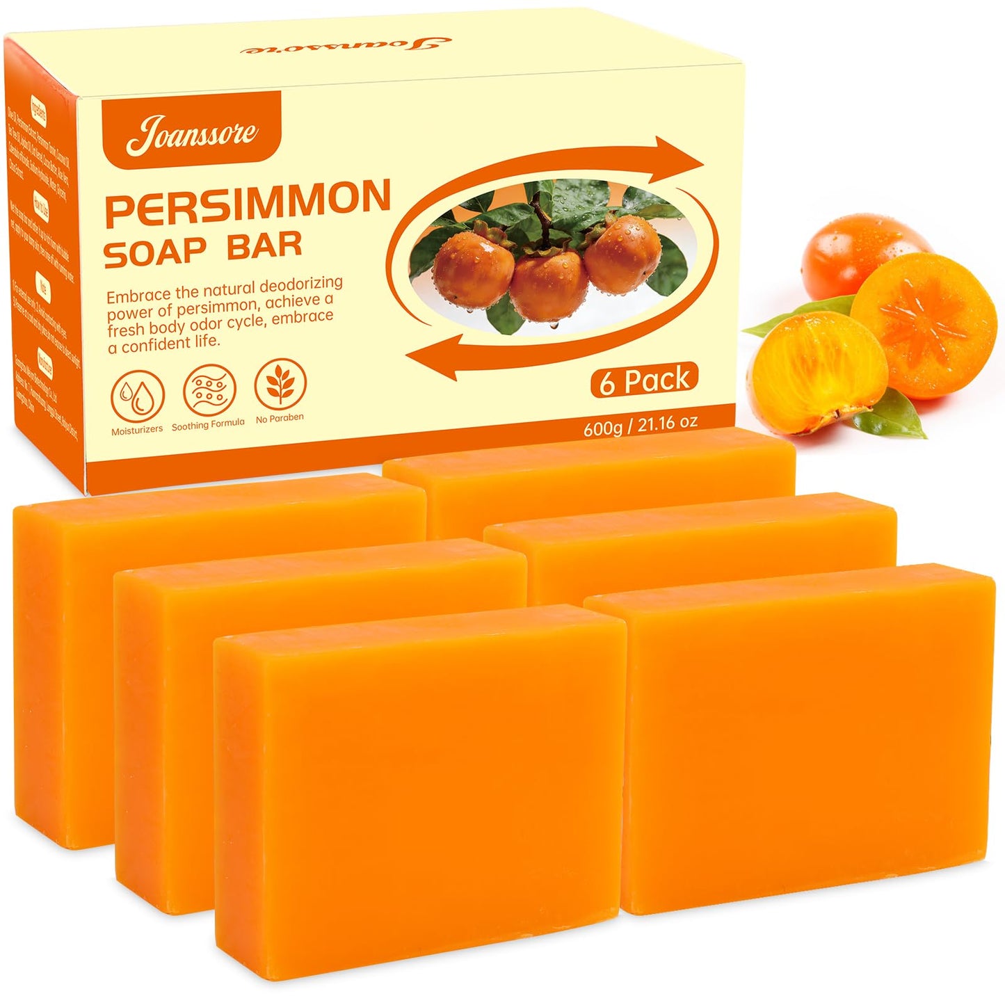 Joanssore 6 PCS Persimmon Soap for Old People Smell, Long Lasting Persimmon Soap Bar for Body Odor Deodorant, Purifying and Nourish Whole Body, 3.53 Beauty & Personal Care Joanssore