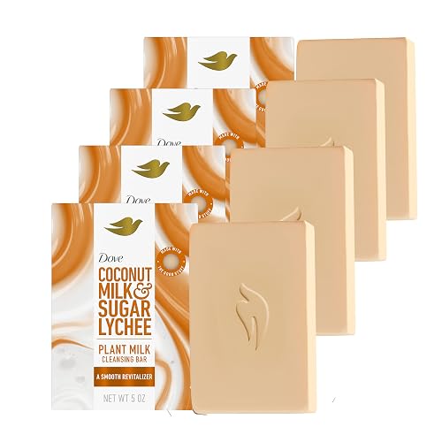 Dove Plant Milk Cleansing Bar Soap Coconut Milk & Sugar Lychee Smooth Revitalizer 4 Count for Moisturized Skin Gentle Cleanser, No Sulfate Cleansers Beauty & Personal Care Dove