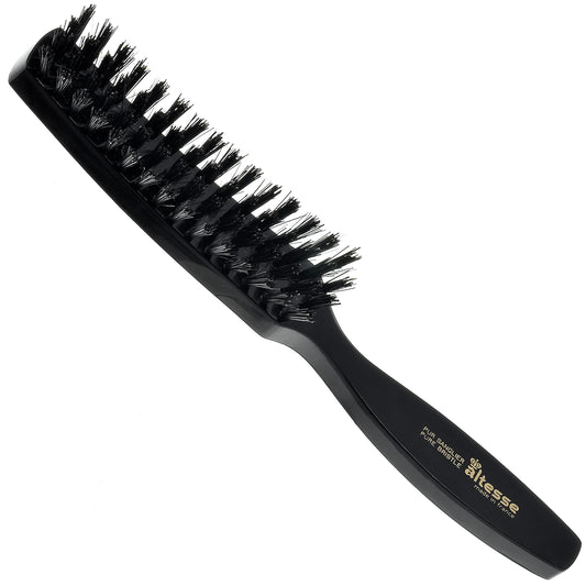 Altesse 2454 Narrow Natural Bristle Hair Brush Styling Brush with 4 Rows of Boar Bristle Hair Brush Large Flat Black Handle. Stiff Bristle Hair Brush