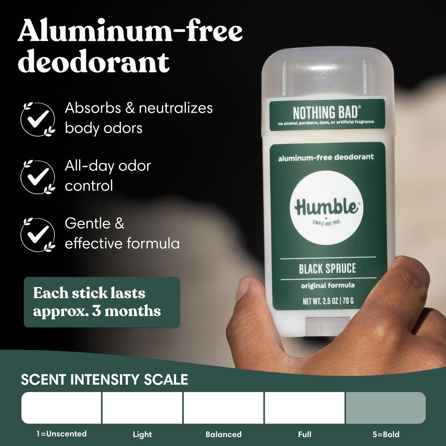 Humble Aluminum-Free Deodorant for Women & Men, Black Spruce - Clean & Fresh Natural Deodorant Stick with Essential Oils for Long-Lasting Odor Control Beauty and Personal Care HUMBLE SIMPLE AND TRUE.