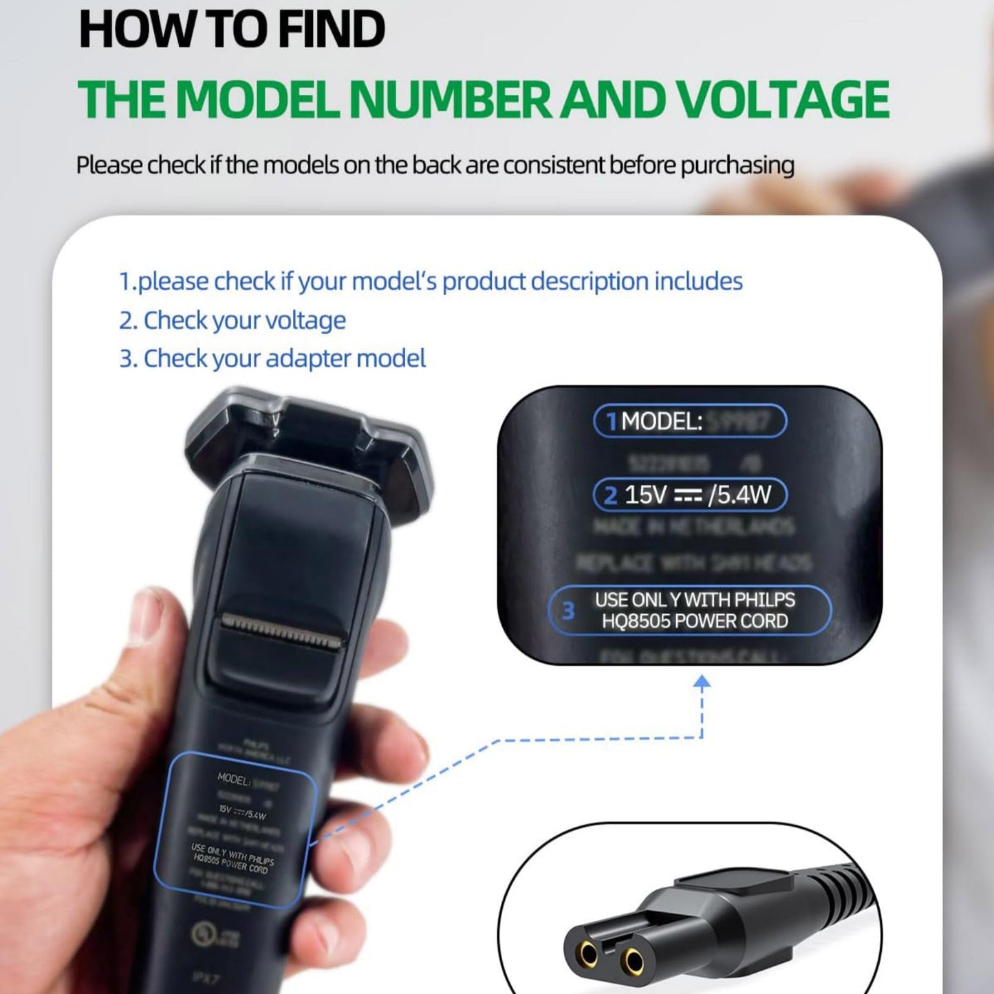 DAGIJIRD Power Cord Replacement for Norelco HQ8505 9000 7000 5000 3000 Series Clipper Beauty and Personal Care DAGIJIRD