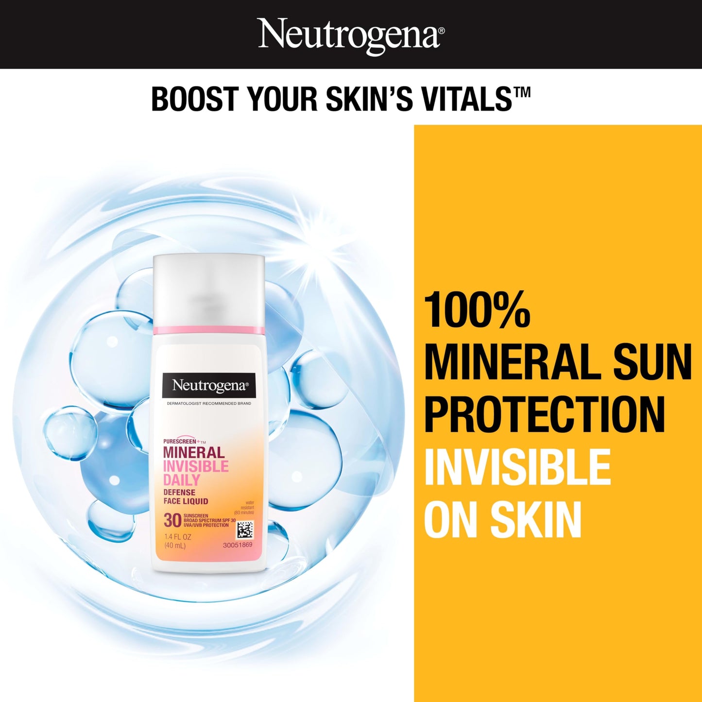 Neutrogena Purescreen+ Invisible Daily Defense Mineral Sunscreen for Face with SPF 30, Broad Spectrum Mineral Sunscreen with Vitamin E, Water Beauty & Personal Care Neutrogena