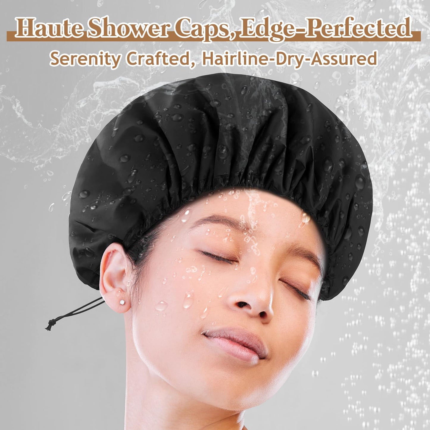 Sheomern 2 Pcs 13.5" Dual Waterproof Adjustable Terry Lined Shower Cap for Women Men, Large Shower Caps Reusable EVA Double Layer Bath Cap for Braids Beauty & Personal Care SHEOMERN