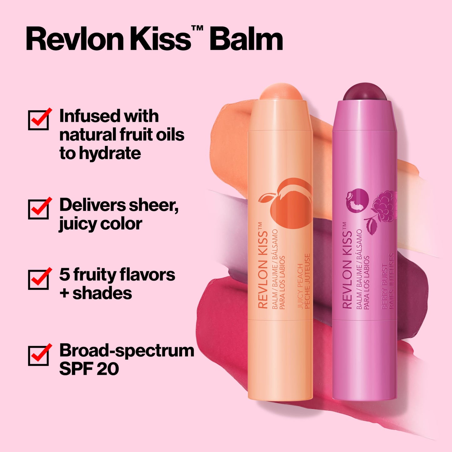 Revlon Kiss Tinted Lip Balm with SPF 20, Hydrating, Flavored, Infused with Natural Fruit Oils, 015 Juicy Peach, 0.09 oz Beauty & Personal Care REVLON